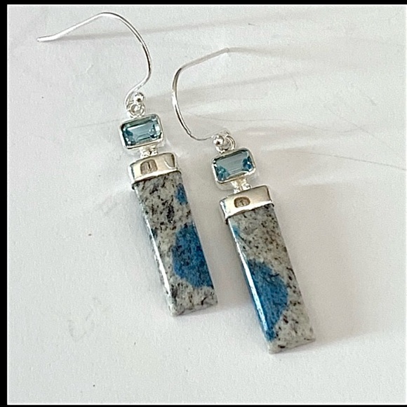 The Girl with Kaleidoscope Eyes Jewelry - Energizing K2 Azurite & Blue Topaz Sterling Silver Earrings